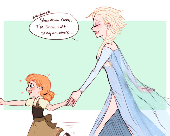 tiny anna and big sister elsa are gonna go out and play in the snow  GONNA GO MAKE