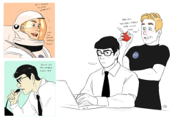 toastybumblebee:  AU where Spock is a vulcan engineer at the NASA and Kirk is an astronaut -and constantly flirting with him-(Vulcan has just been discovered and is barely starting diplomacy with our planet. Earth is still using space rockets and Vulcans