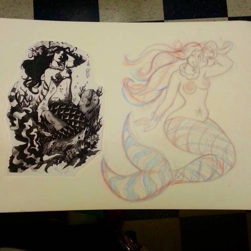 Porn photo Working on some mermaid flash. #art  #mermaid