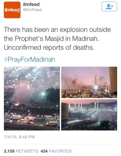 queenmogar117:  yonaks:#PrayForMadinah  After this, I can’t comprehend the mindset that still indicates ISIS has anything to do with islam. This week was a bloodbath for muslims. How can we celebrate Eid now.….I can’t believe I’m just hearing