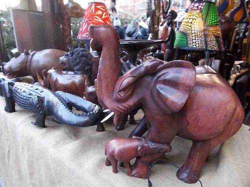 African art - sculptures sold on a market.