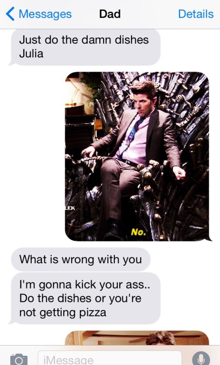 juliawiinchester:I’ve decided I’m only going to answer my dads texts with pictures of Ben Wyatt