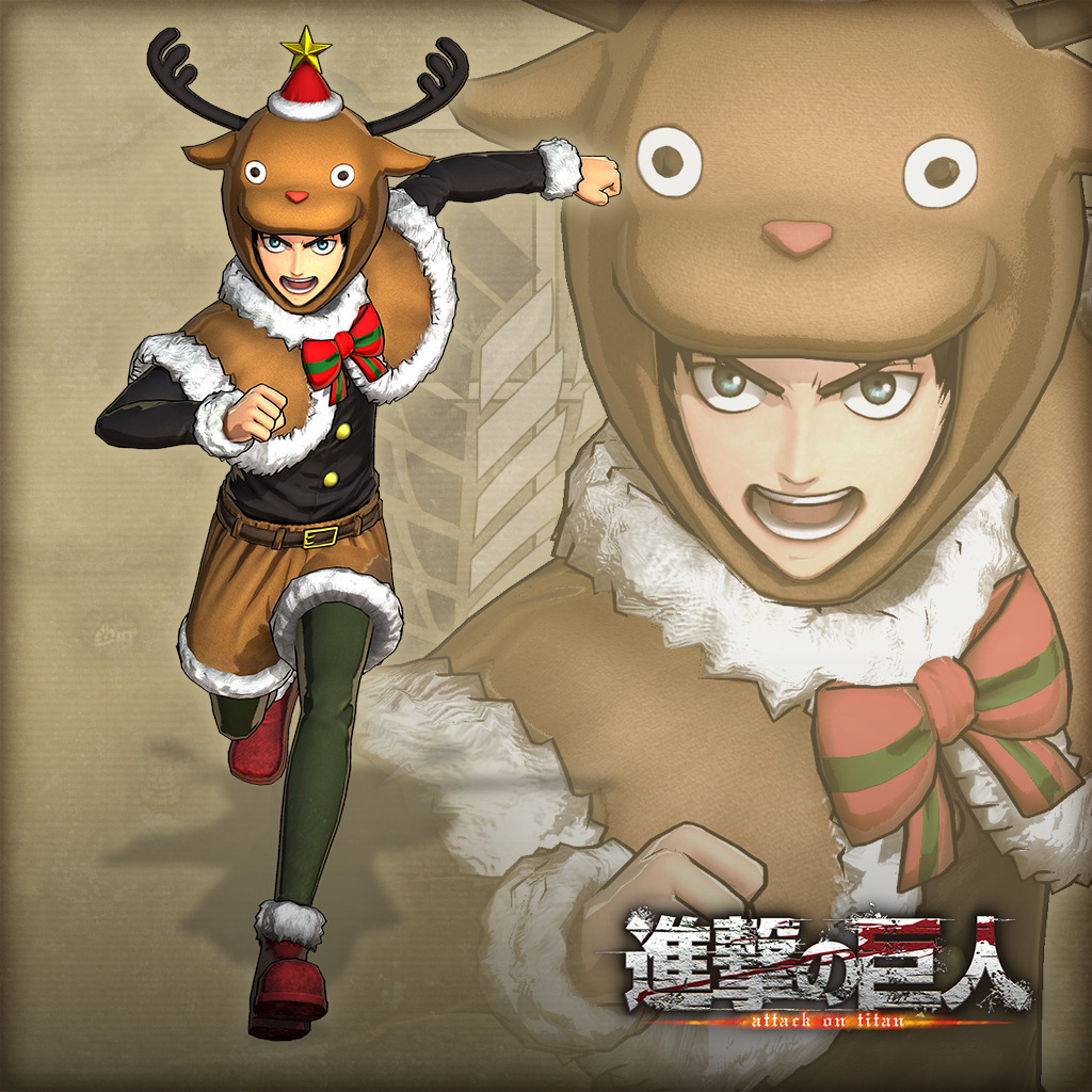 Comparing Eren, Levi, and Mikasa’s Christmas DLC costumes in the KOEI TECMO Shingeki