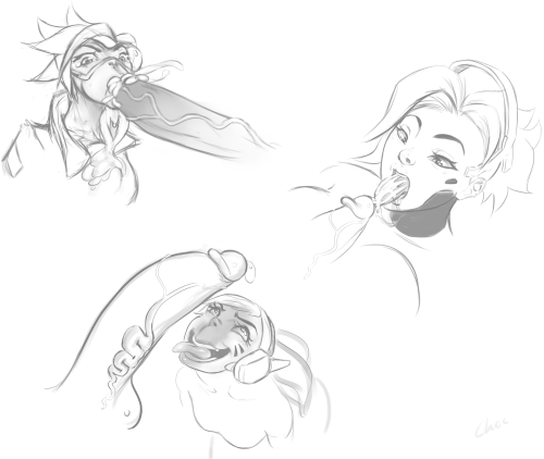 Some sketches done this morning of Overwatch girls servicing excited cocks.