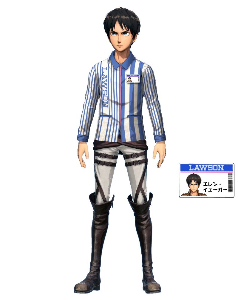 Eren &amp; Levi in LAWSON staff uniforms(KOEI TECMO Shingeki no Kyojin &amp;