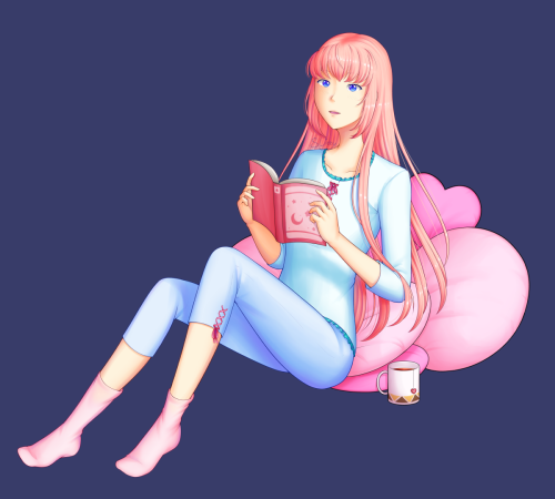 My entry for the latest Vocaloid Fan Forge by @forfansbyfans, Luka relaxing at home with a book and 