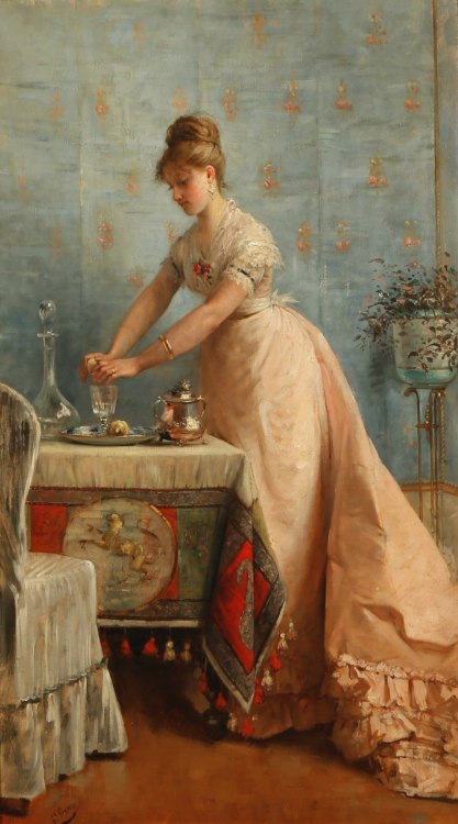 heavenpoison:Louis-Charles Verwée (1832–1882),A Narrative Study Showing a Lady in Contemplation 