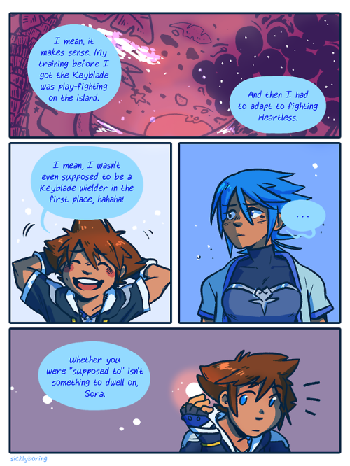 sicklydoodles:   she’s glad he turned out to be such a good kid after all. a celebratory “new game is finally happening” comic: AU where Ansem the Wise’s machine at the end of KH2 somehow released my girl aqua from the Realm of Darkness and she