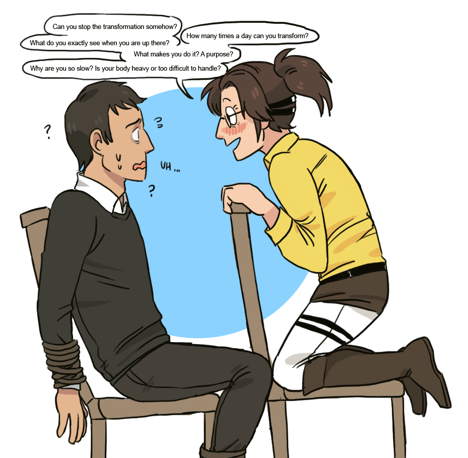 attackondazz:  I really need more drawings/whatever of traitors trio being hanji’s