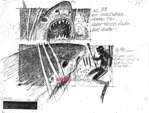 talesfromweirdland:“Giant Jaws snapping at everything”. Storyboard images from the Steven Spielberg 