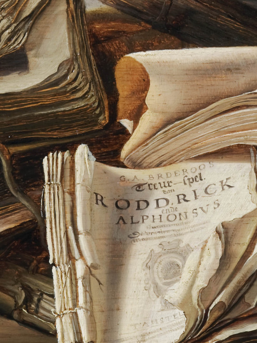 Still Life With Books and Pamphlets (detail), Jan Davidsz. de Heem, 1628