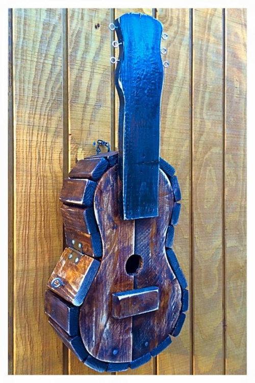 Rustic Guitar Birdhouse, Pallet Wood, Custom, Distressed, Handmade, Gardening, Birdwatching, Outdoor