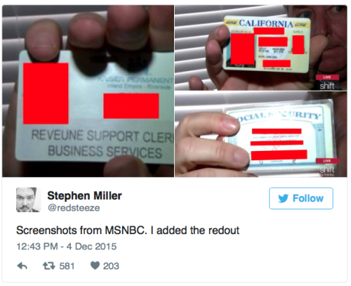 micdotcom:  Cable news just ended the San Bernardino suspects’ apartment In something that viewed like a parody of sensationalist, dystopian media, MSNBC, CNN and other news outlets pried open the boarded doorway of suspects Syed Farook and Tashfeen