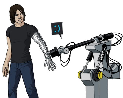 thebardofeccentricity:dimensionsinprobability:DUM-E tries to make friends with the new robot arm, do