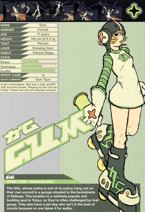 6eat:  here are my translations of the character profiles from the official jet set radio guide! this info doesn’t seem to be available in english anymore?? i put both the jsr guidebook (136 pages) & the jsrf guidebook (98 pages) up for download