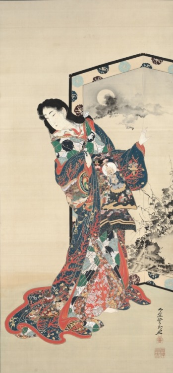 cma-japanese-art: Beauty Before a Screen, Kawanabe Kyosai, 1800s, Cleveland Museum of Art: Japanese 