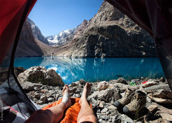 armsnotsigns:  angelclark:  Traveling Russian Photographer Captures Breathtaking Morning Views From His Tent  Imagine waking up and rolling out of bed to be greeted by a brilliant mountain sunrise, with a gurgling frigid stream below you and blue skies