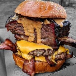 goldensweetcheeks:  facelesskinkyblackguyblog:  yummyfoooooood:  Beef Rib Bacon Double Cheeseburger  Lmao nigga this ain’t even realistic 😂 what heathen is actually selling this?  Its two meals in one you bum. 