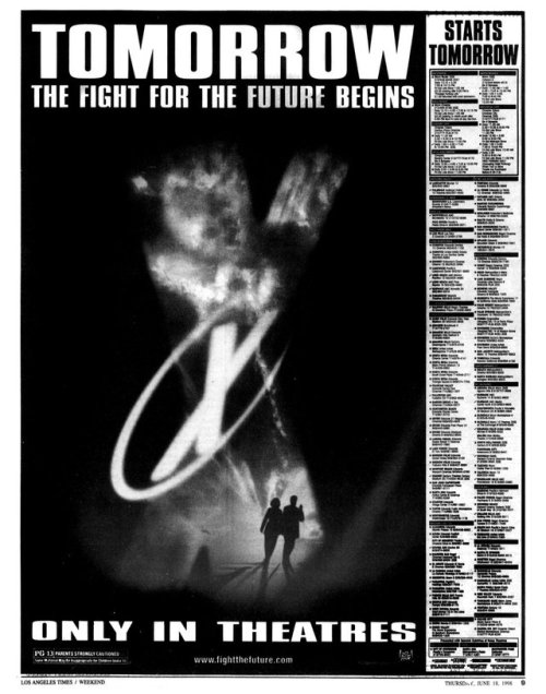 reasonandfaithinharmony:Old newspaper ad for The X-Files: Fight the Future