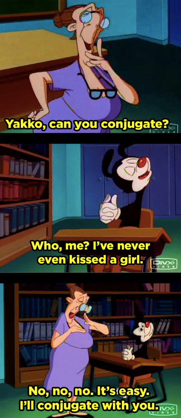 storgebeaute:  paintmemidnightblue:  buzzfeedrewind:Adult Jokes In “Animaniacs”