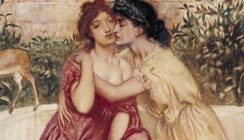 fordarkmornings:Compilation: Lesbian love from mythology depicted in art Sappho and Erinna in a Gard