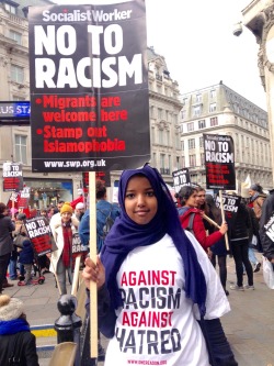 queeninherownright:  Anti Racism demonstration, London. It was so great to see thousands of people come together to stand up to injustice.     There was a counter-protest from an anti-Muslim group and there were only 20 of them waving the English flag.