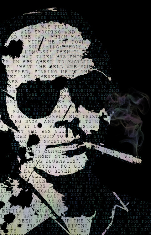 Hunter S. Thompson text portrait. 11.75" x 17.5".