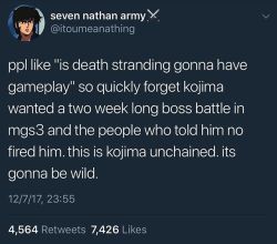 heardbook:  umu-official:   badbigboss: #Konami #kojima #mgsv #deathstranding #videogames #metalgearsolid #normanreedus #hideokojima im afraid   You’re gonna have to physically get into the game and fight alongside a naked Norman reedus for 4 real time