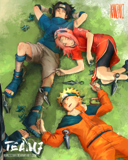 kanzzzaki:  Team 7 song to this  picture :  www.youtube.com/watch?v=2QjqCJ…  Walk The Moon – Different Colors ________________________© Naruto ; Sakura ;  Sasuke ;Kakashi by Masashi Kishimoto  ♥ © Art  by kanzzzaki  