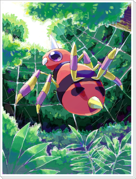 alternative-pokemon-art:  Artist A bunch of spider Pokemon in a forest by request.