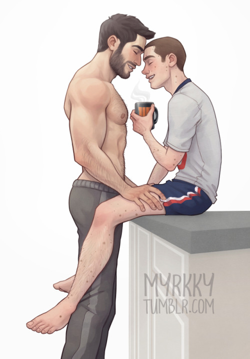 myrkky: Stiles and Derek having a cute little moment one morning, probably laughing at some stupid (
