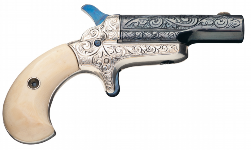 Engraved Colt Third Model derringer with ivory grips, produced between 1875 - 1912.