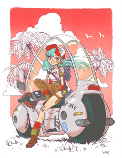 babsbabsbabs:  The lovely BULMA on her capsule bike for the Dragonball Zine! 