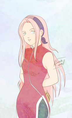 sasusakuinfinito:  Nuevo fanart al fin terminé de colorearlo :D Amo a Sakura &lt;3 Espero que les guste &lt;3 