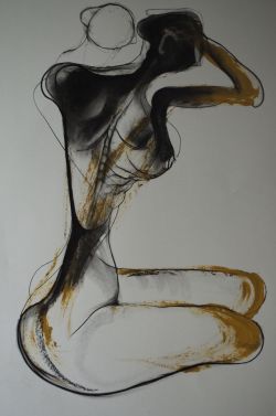 carmeljenkin-art:  Drawing by Carmel Jenkin The Secret I Hide, charcoal and acrylic on paper, 81cm x 57cm I wanted to create a piece that evokes a private pain. This piece will be available for purchase on Daily Painters March 4th. 