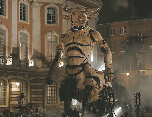 manticoreimaginary:A 46-Foot-Tall Minotaur Roams the Streets of Toulouse, France in La Machine&rsquo