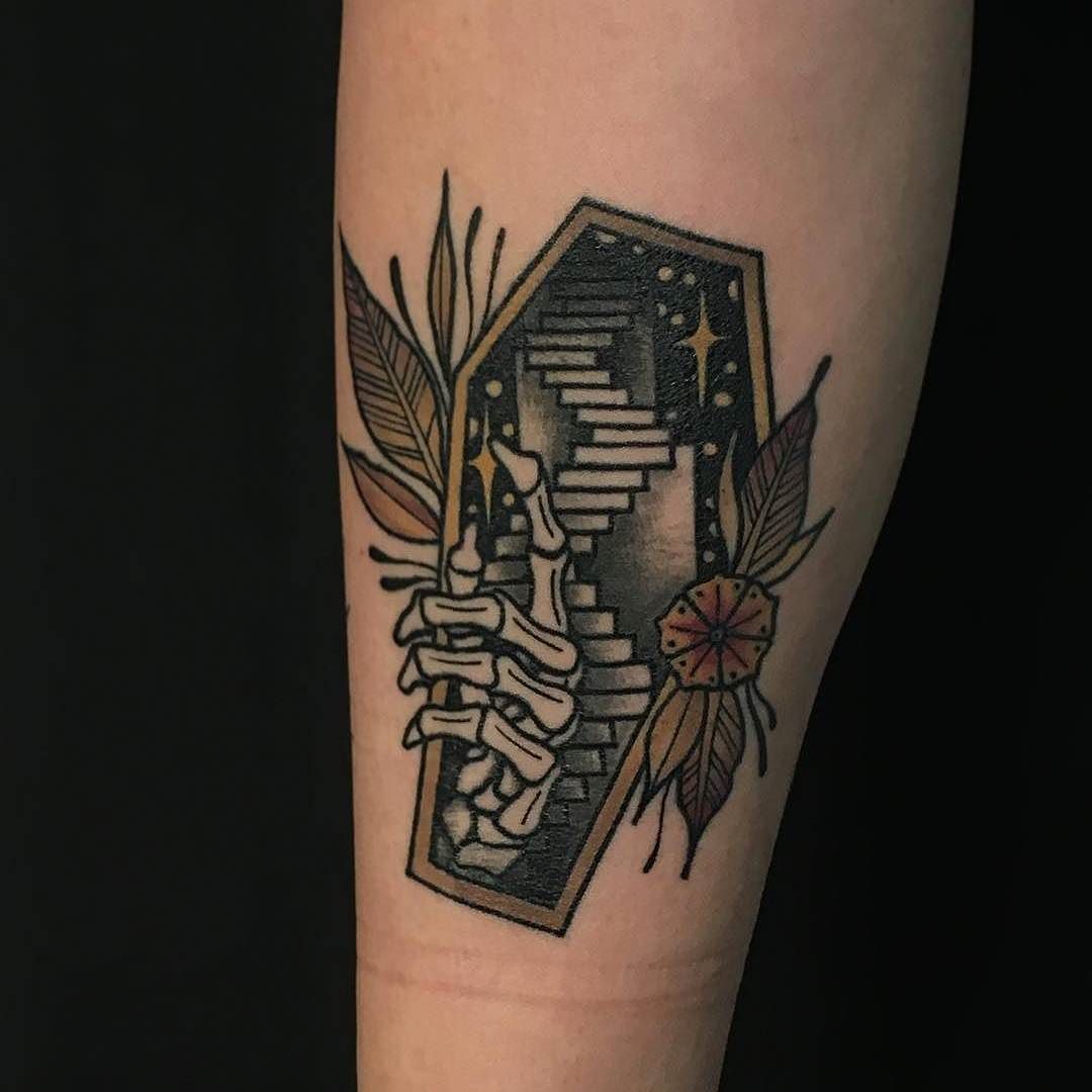 Tattoo Snob • Casket Stairway tattoo by @friedrichuebler at...