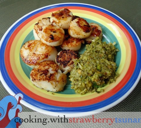 Seared Scallops With Pistachio Basil Pesto
