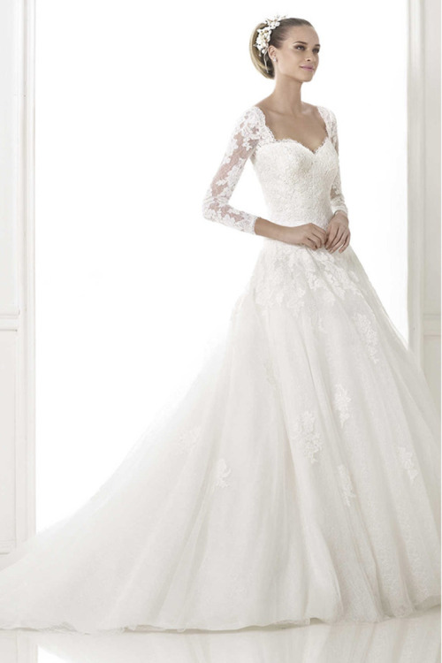a-line tulle romantic lace 2015 wedding dress