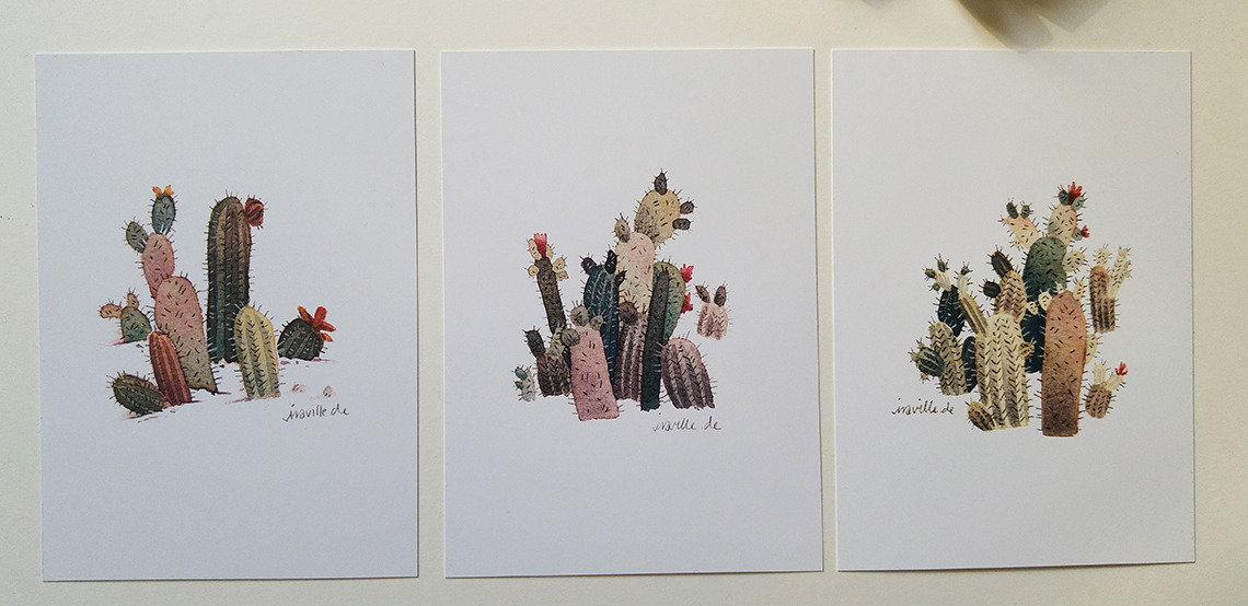 iraville:  painting some random cacti and plants without predrawing directly on paper.
