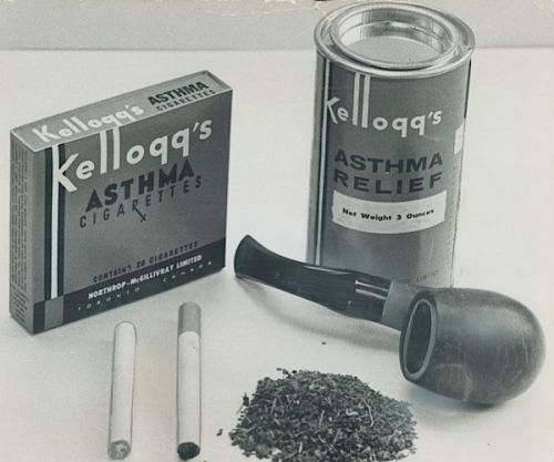 mrcloudyfun:nerdyveganrunner:vintageadvertising:Come get your healthy dose of Kelloggs asthma cigare