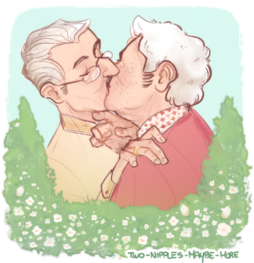 two-nipples-maybe-more:breaking in my new drawing tablet with old men in love. as usual