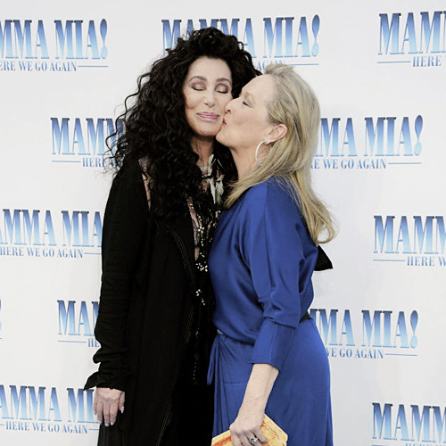 merylstreeping:Cher and Meryl Streep attend the UK Premiere of ‘Mamma Mia! Here We Go Again’ at Even