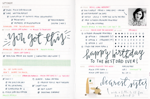 thearialligraphyproject:  Photos from the month of September: My planner spread from the past two (very very busy) weeks! I can’t believe another month just passed. I need time to slow down a bit because midterms are next week and it’s making me jittery.