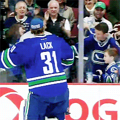 hamhoose-blog:Eddie Lack gives a kid his hockey stick after the last game of the season.