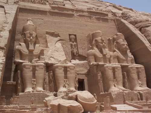 Temple of Ramses II, Abu Simbel, Egypt. 1290 - 1224 BCE. New Kingdom. carved out of sandstone; rough