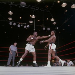 twixnmix:  Muhammad Ali (then known as Cassius Clay) vs Sonny Liston for the World Heavyweight boxing title   at Miami Beach Convention Hall on February 25, 1964.As the 7-1 underdog, 22-year-old Ali defeated Sonny Liston in six rounds by TKO. The fight