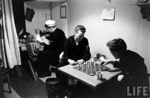 Playing chess aboard the USS Valley Forge (CVS-45)(Michael Rougier. 1956)