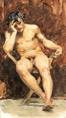 artfreyparis:    Seated Male Nude.   Albert Anker.1831-1910   