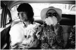 the60sbazaar:  Mick Jagger and Marianne Faithfull eating candy floss in the back of a car  